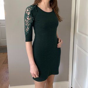 Modcloth Forest Green Dress with Lace Sleeves